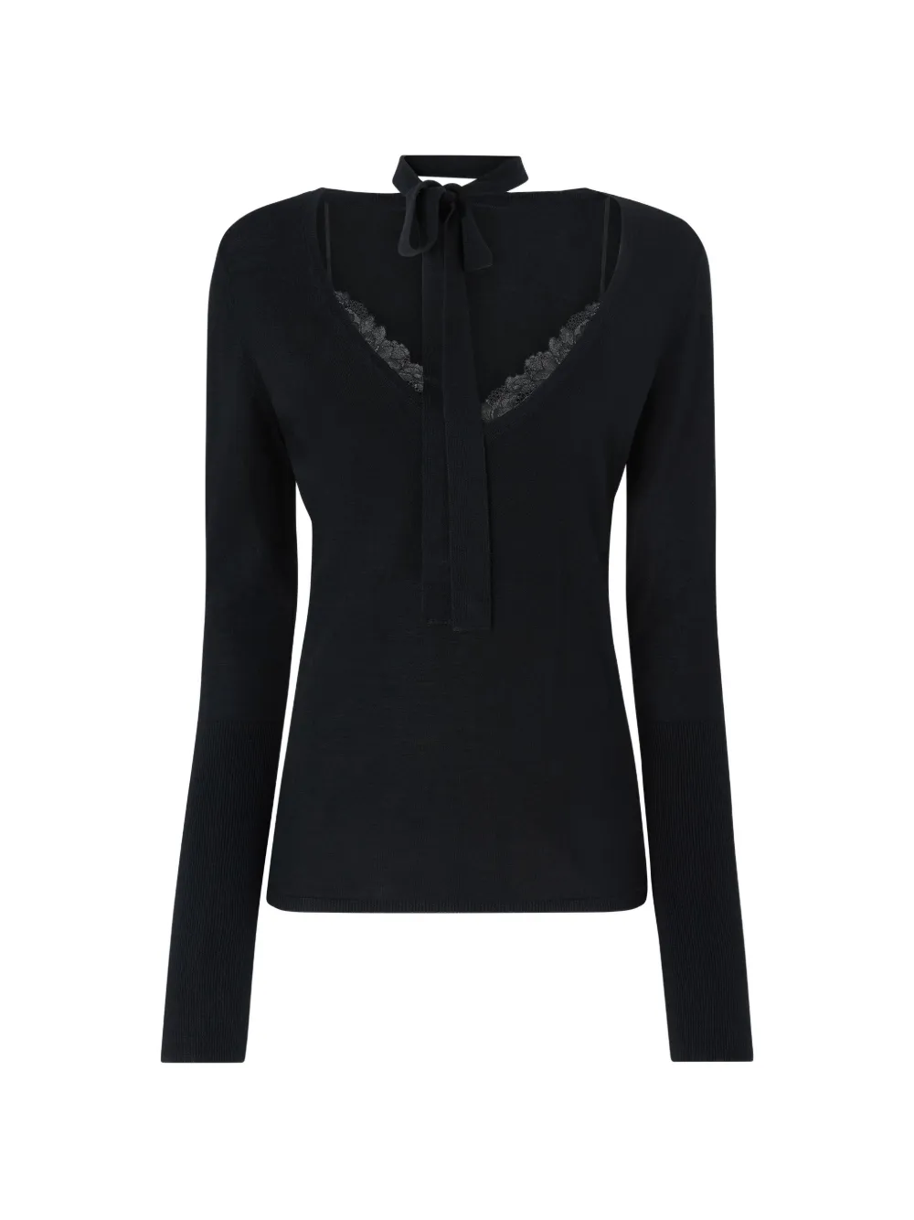 PINKO lace-trim tie-neck sweater - Nero