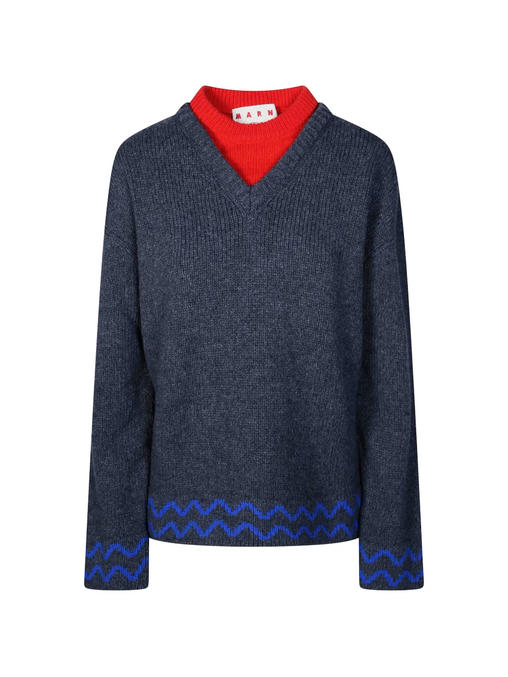 Marni chevron-pattern layered-effect sweater - Blu