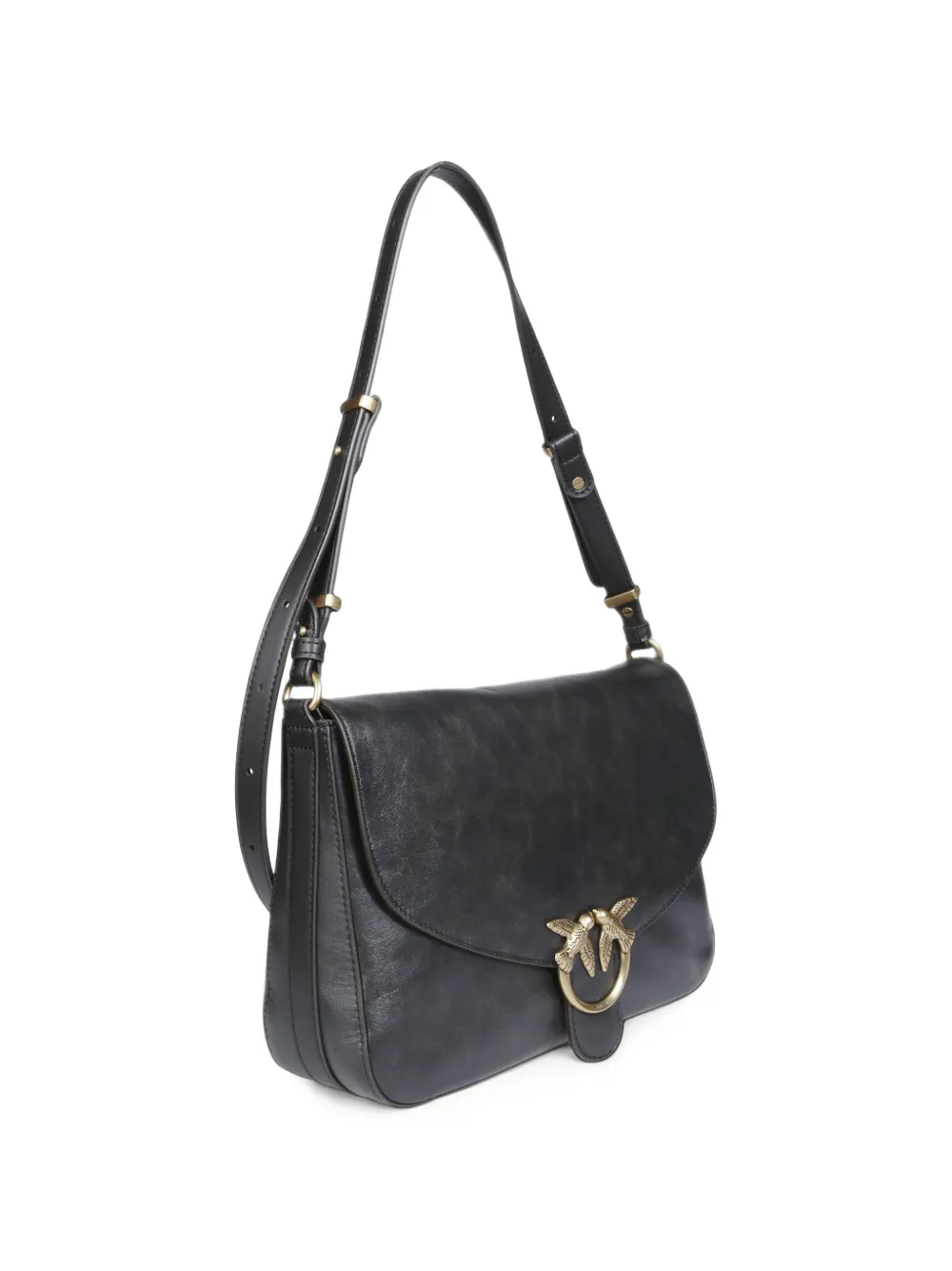 PINKO Love Birds leather shoulder bag Zwart