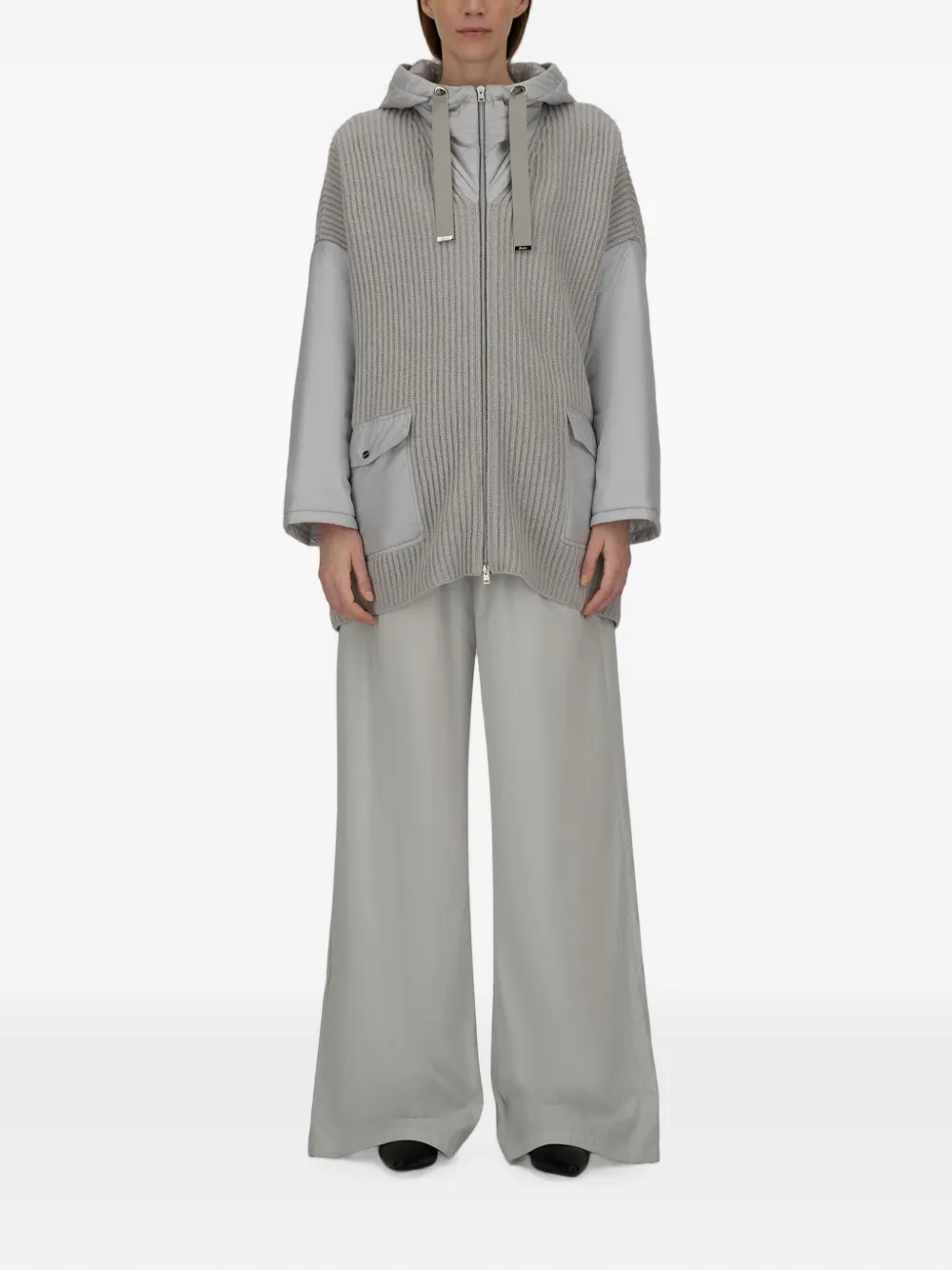 Herno Ribgebreid vest met vlakken Grijs