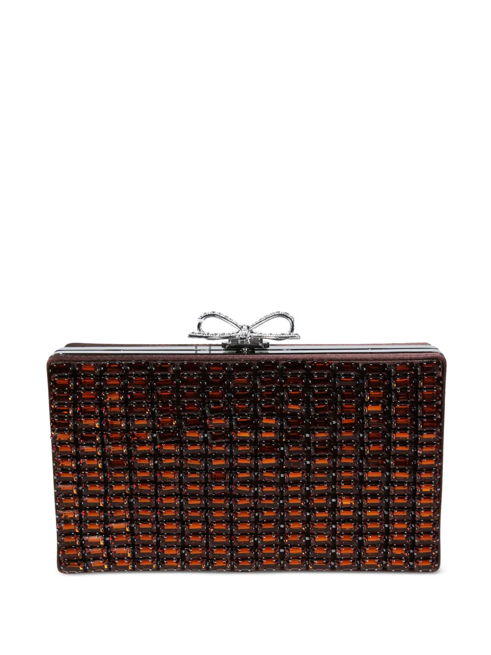 Self-Portrait crystal-embellished bow-clasp chainmail clutch bag - Marrone