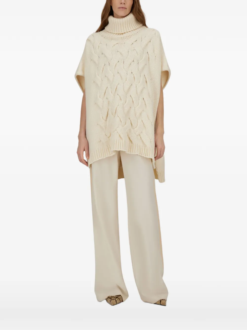 Herno Resort cable-knit turtleneck cape - Bianco
