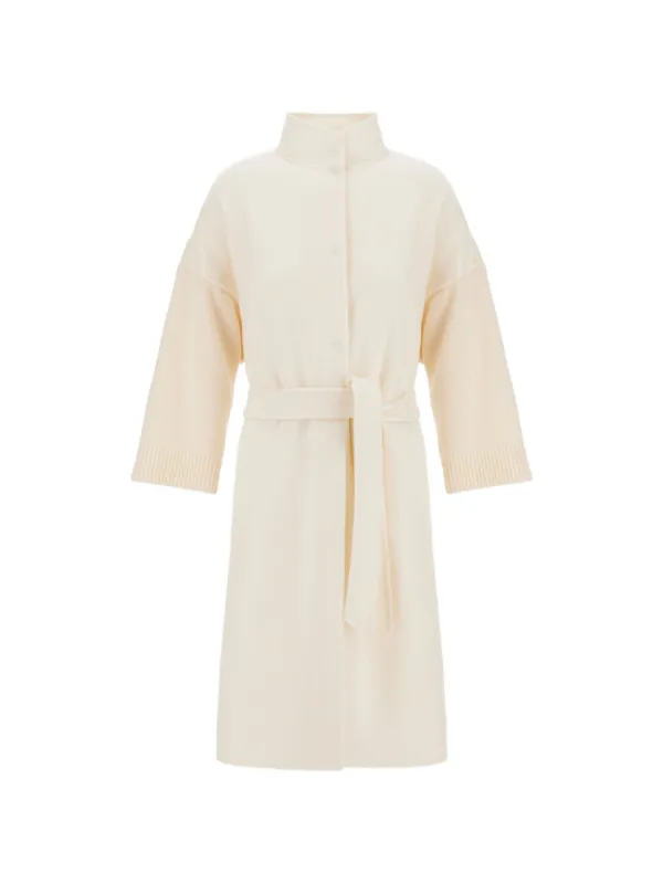 Herno Resort Belted Turtleneck Cardigan in Neutrals