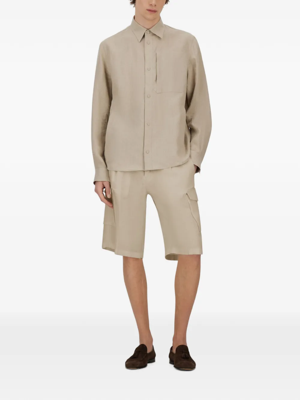 Herno Linnen cargo shorts met vervaagd effect Beige