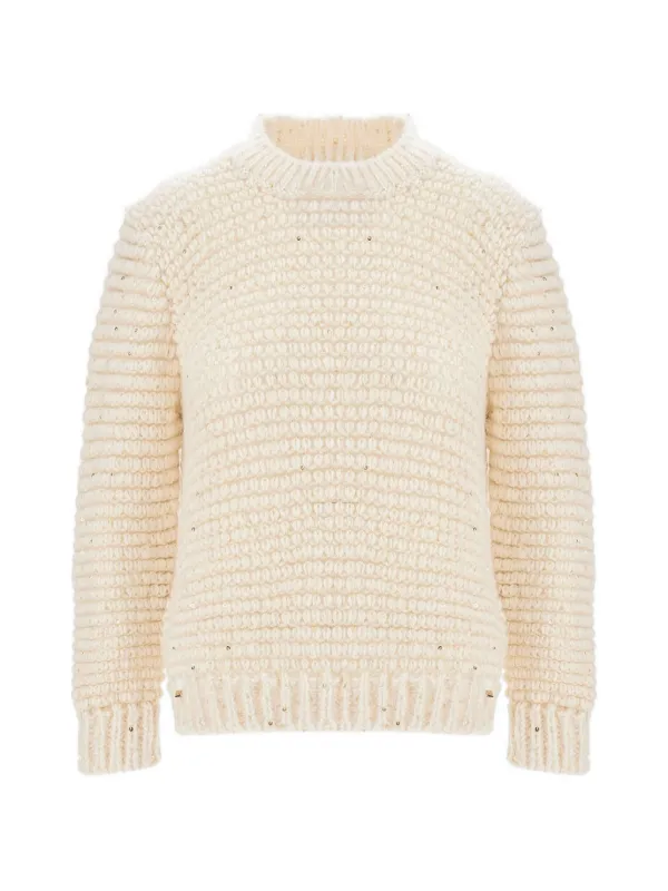 Herno Sequin-embellished Corncob-stitch Sweater in Neutrals