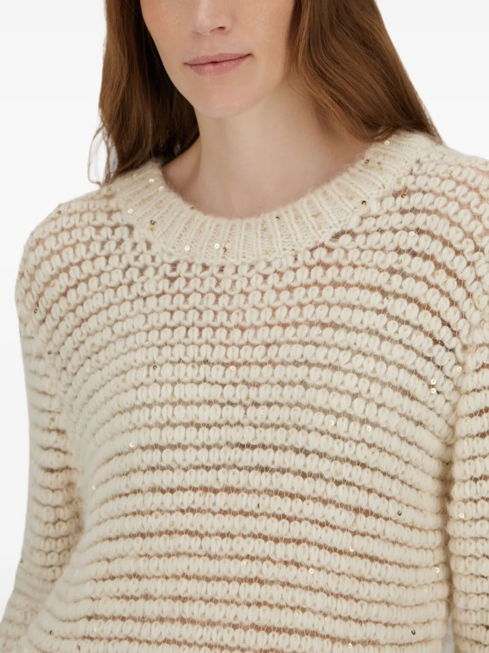 Herno Trui verfraaid met pailletten en stiksel Beige