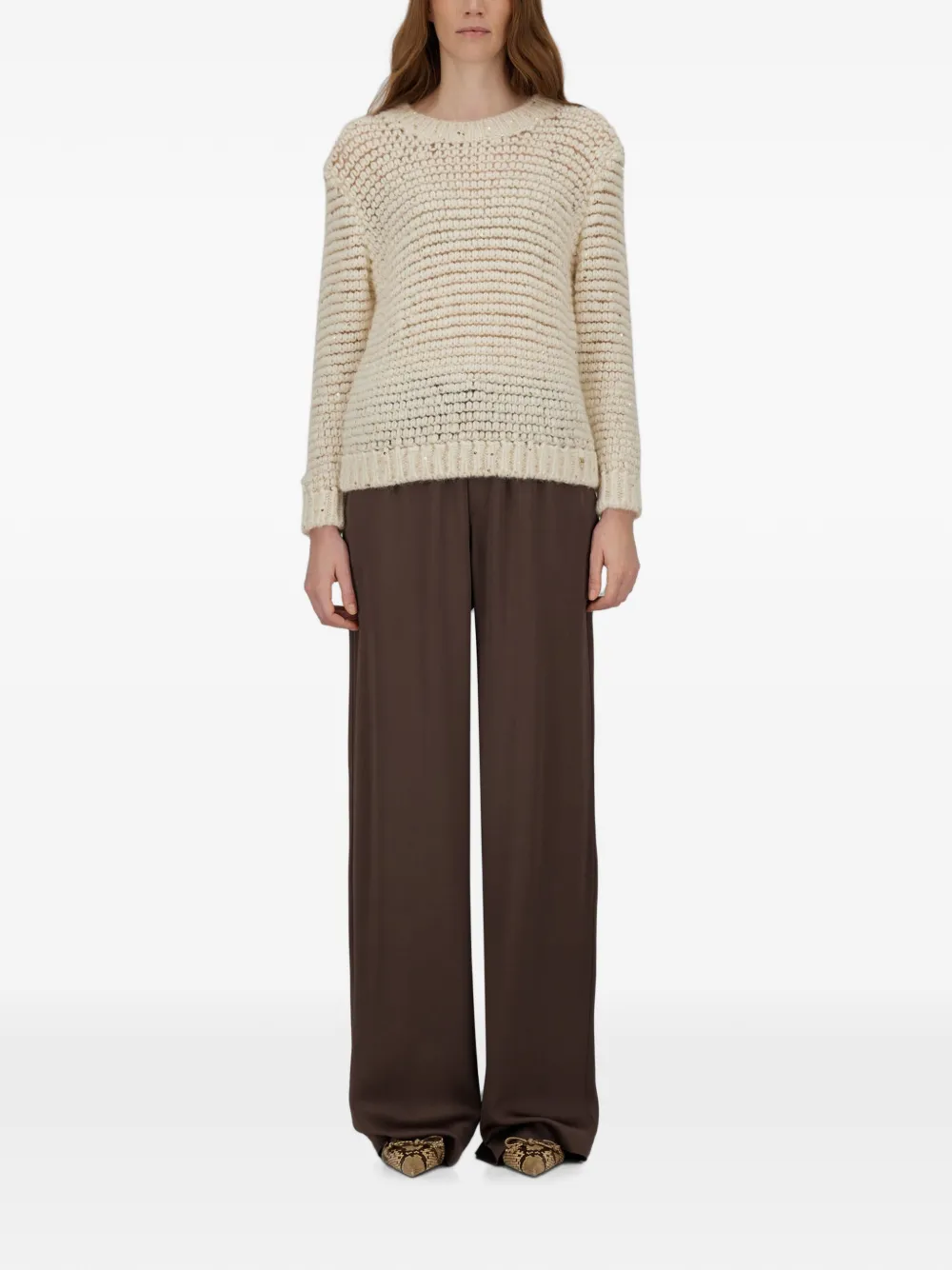 Herno Trui verfraaid met pailletten en stiksel Beige