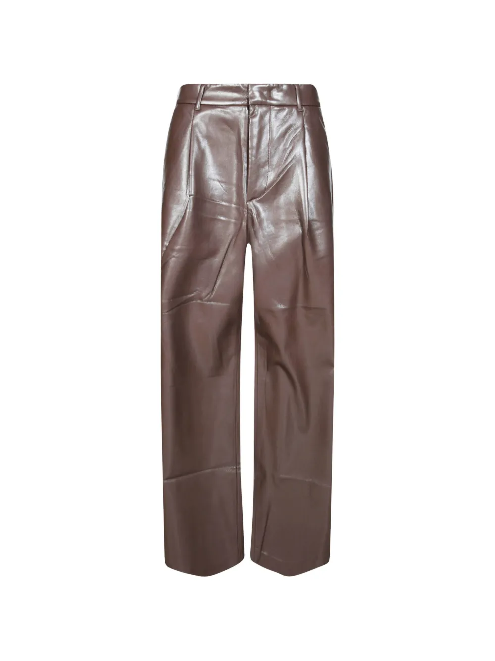 THE ANDAMANE Sasha pleated faux-leather trousers - Marrone