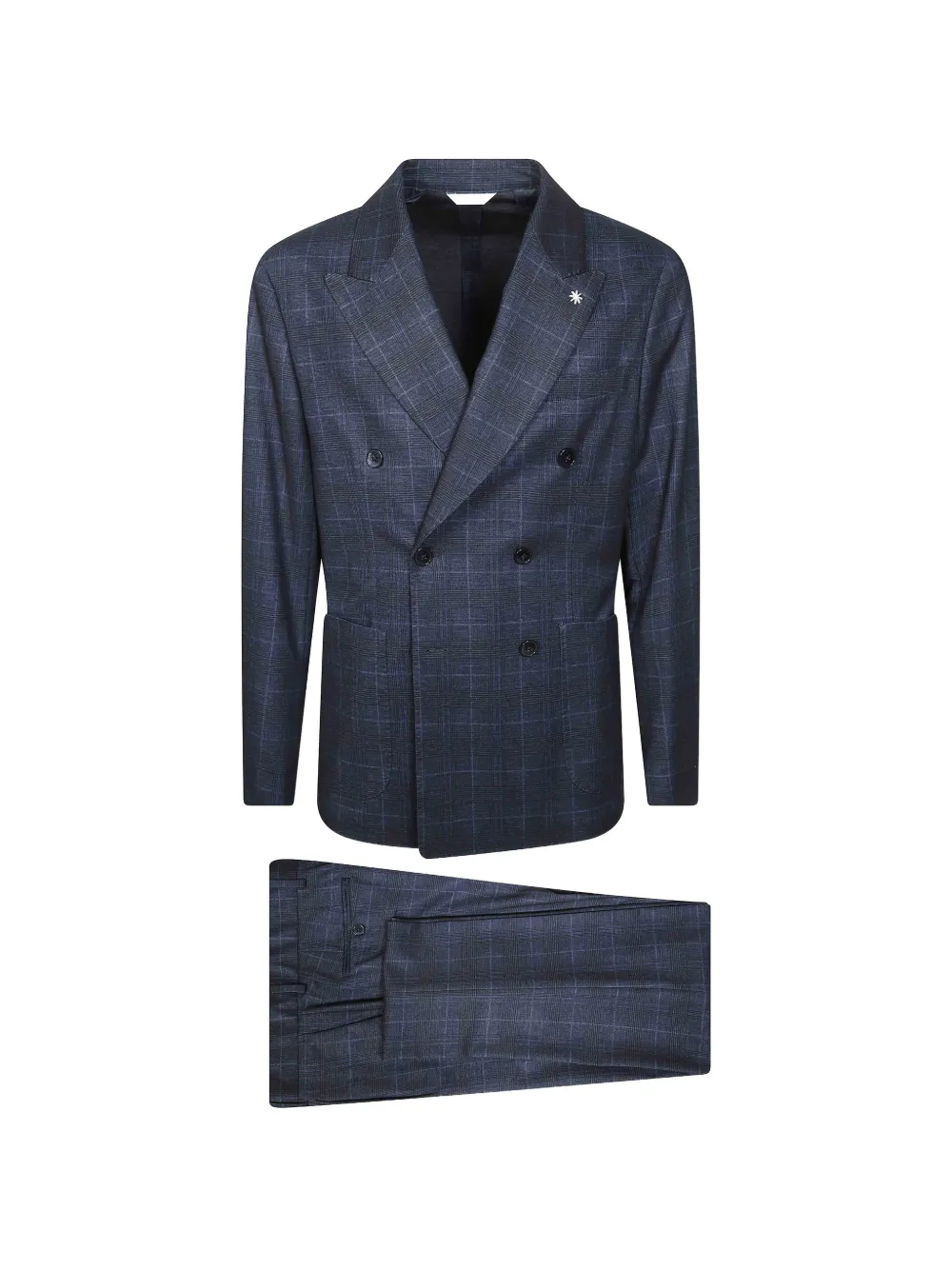 Manuel Ritz double-breasted Prince of Wales check suit Blauw