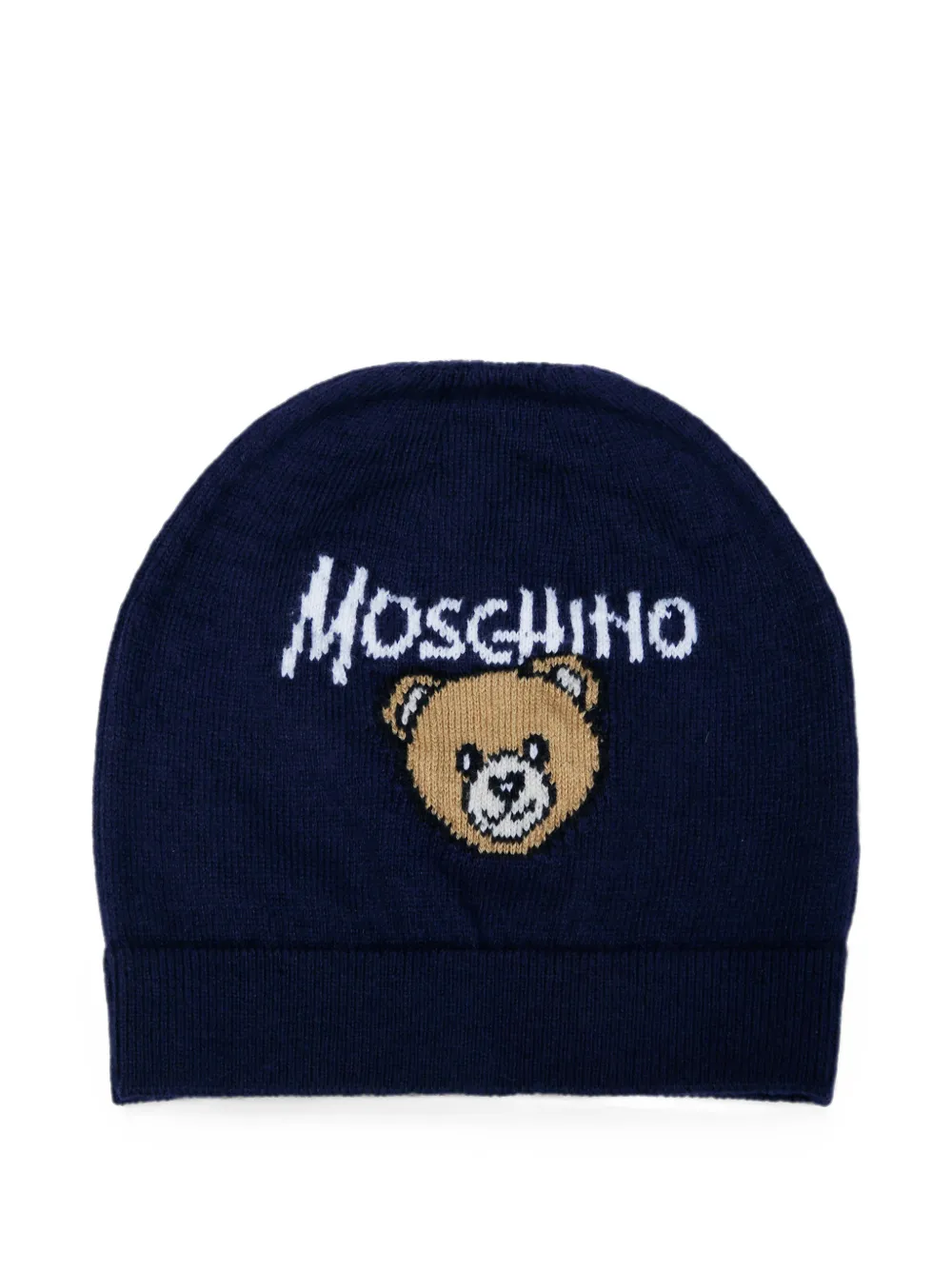 Moschino Kids logo-knit beanie hat - Blu