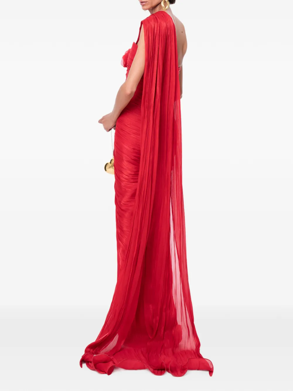 Ana Radu Gedrapeerde jurk met bloemen detail Rood