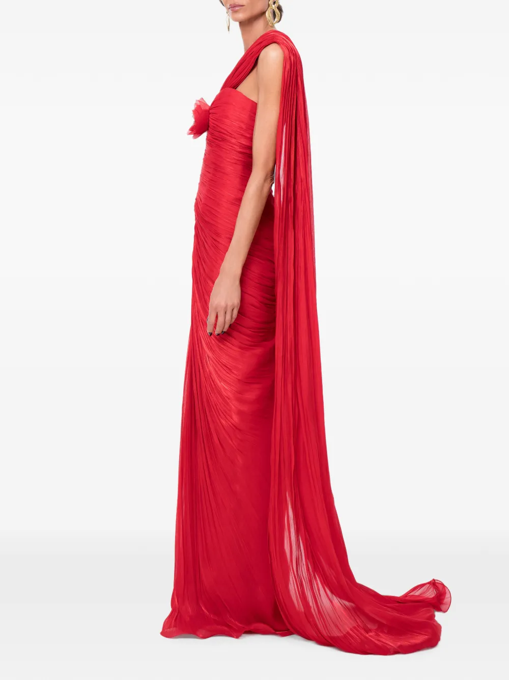 Ana Radu Gedrapeerde jurk met bloemen detail Rood