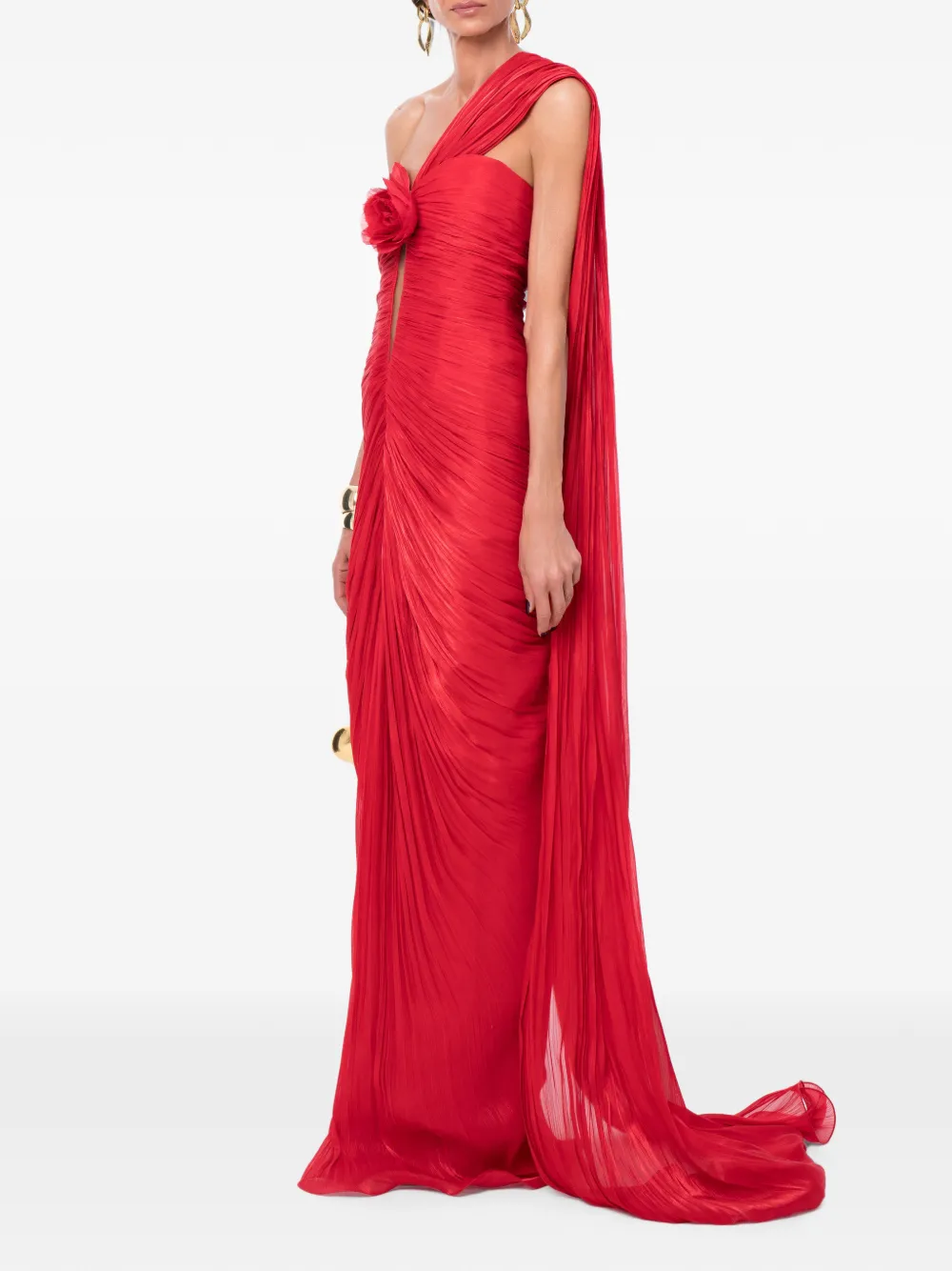 Ana Radu Gedrapeerde jurk met bloemen detail Rood
