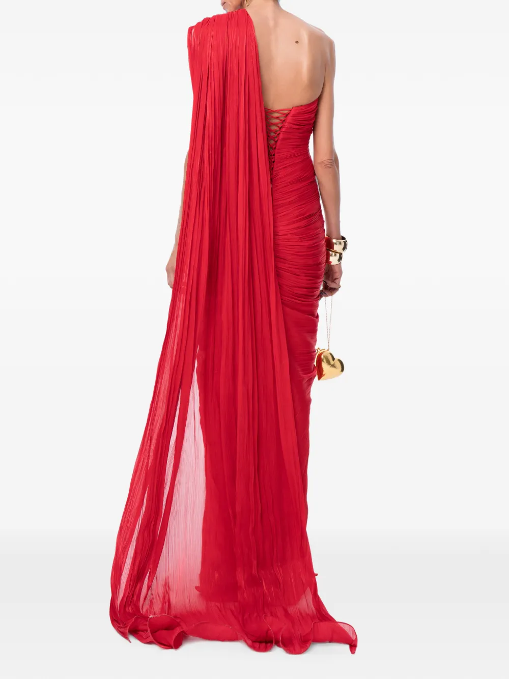 Ana Radu Gedrapeerde jurk met bloemen detail Rood