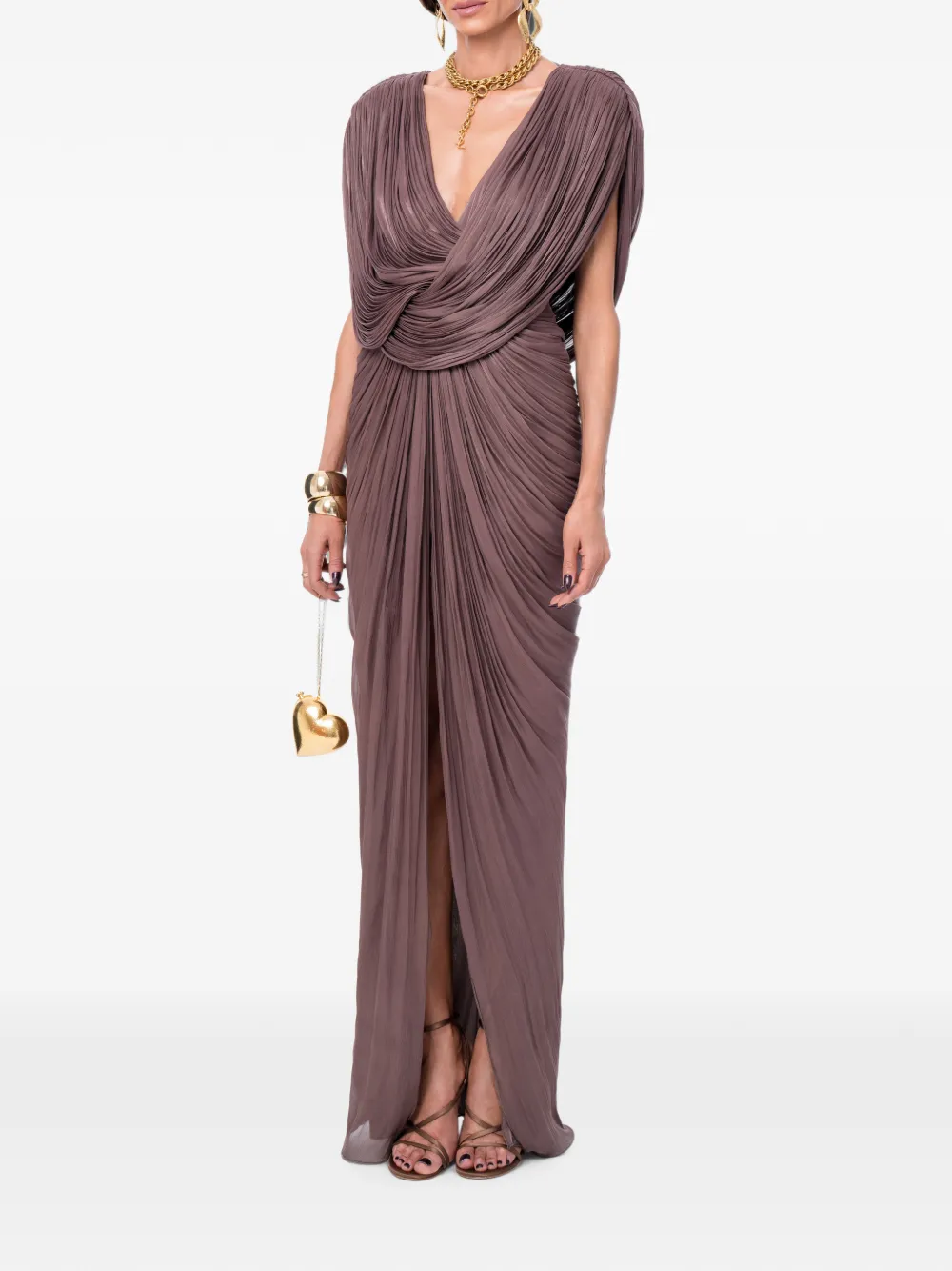 Ana Radu draped pleated maxi dress - Marrone