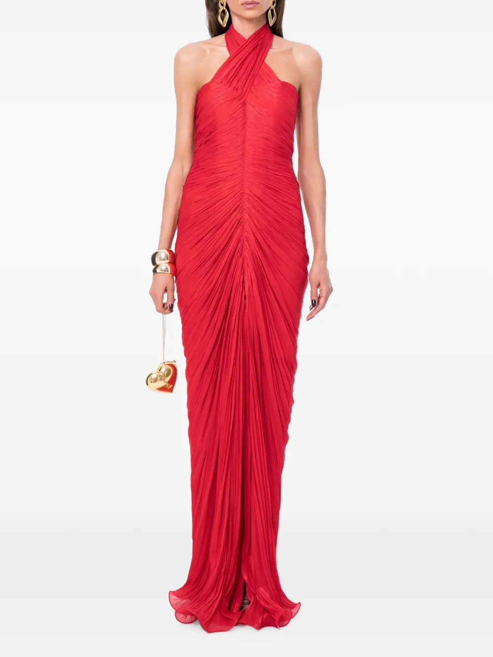 Ana Radu ruched halterneck maxi gown - Rosso