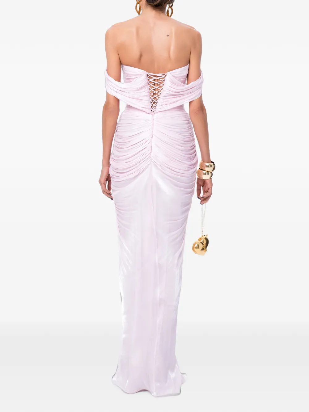 Ana Radu Maxi-jurk met ruches en bloemendetail Roze