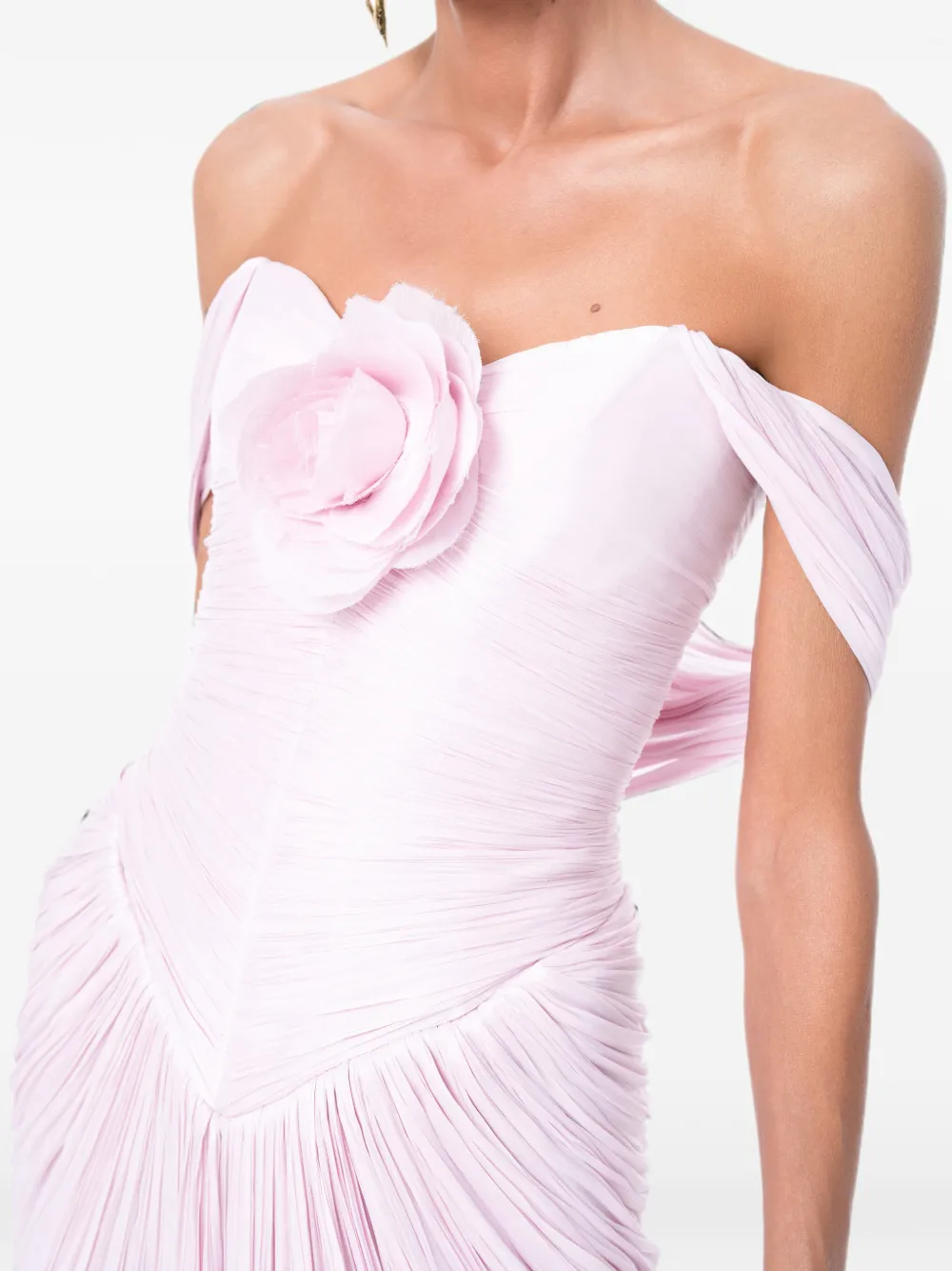 Ana Radu Maxi-jurk met ruches en bloemendetail Roze