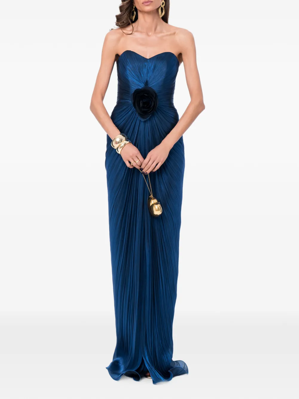 Ana Radu Strapless maxi-jurk met bloemdetail Blauw