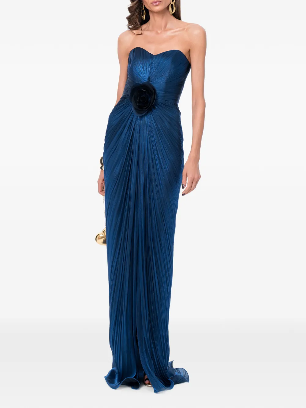 Ana Radu flower-detail strapless maxi dress - Blu