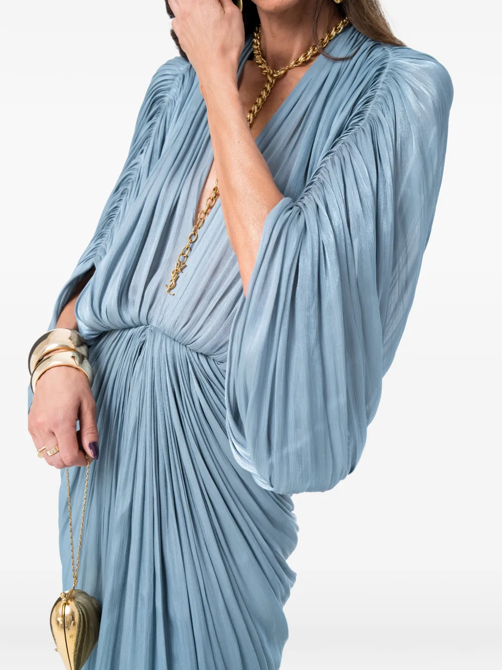 Ana Radu Gedrapeerde maxi-jurk met plissé-effect Blauw
