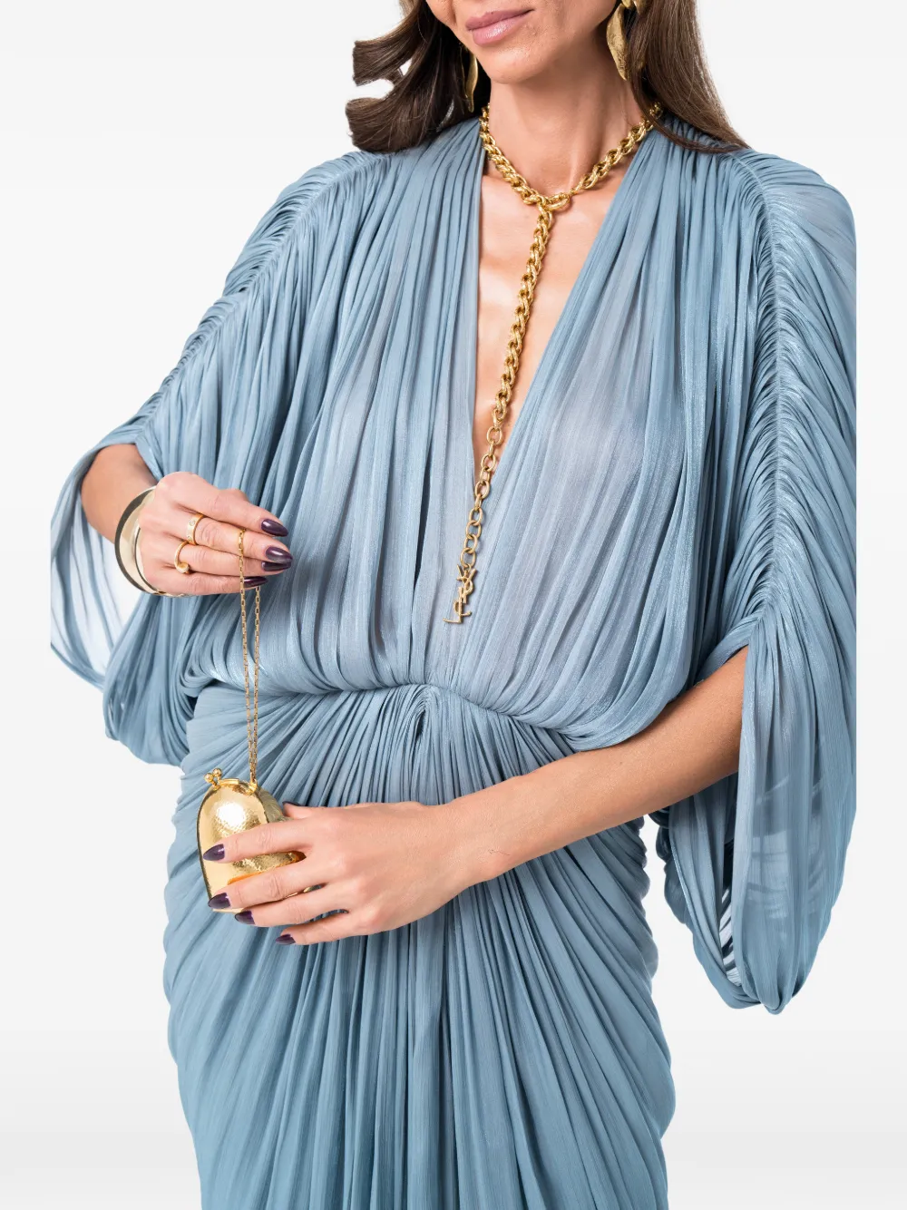 Ana Radu Gedrapeerde maxi-jurk met plissé-effect Blauw