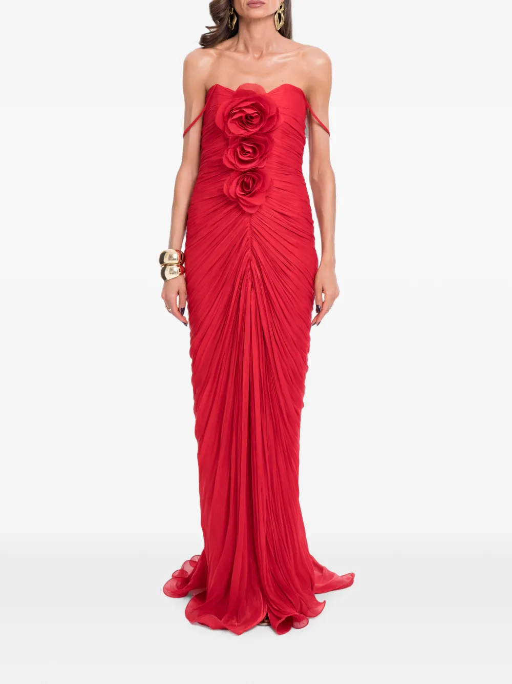 Ana Radu floral-applique ruched maxi dress - Rosso