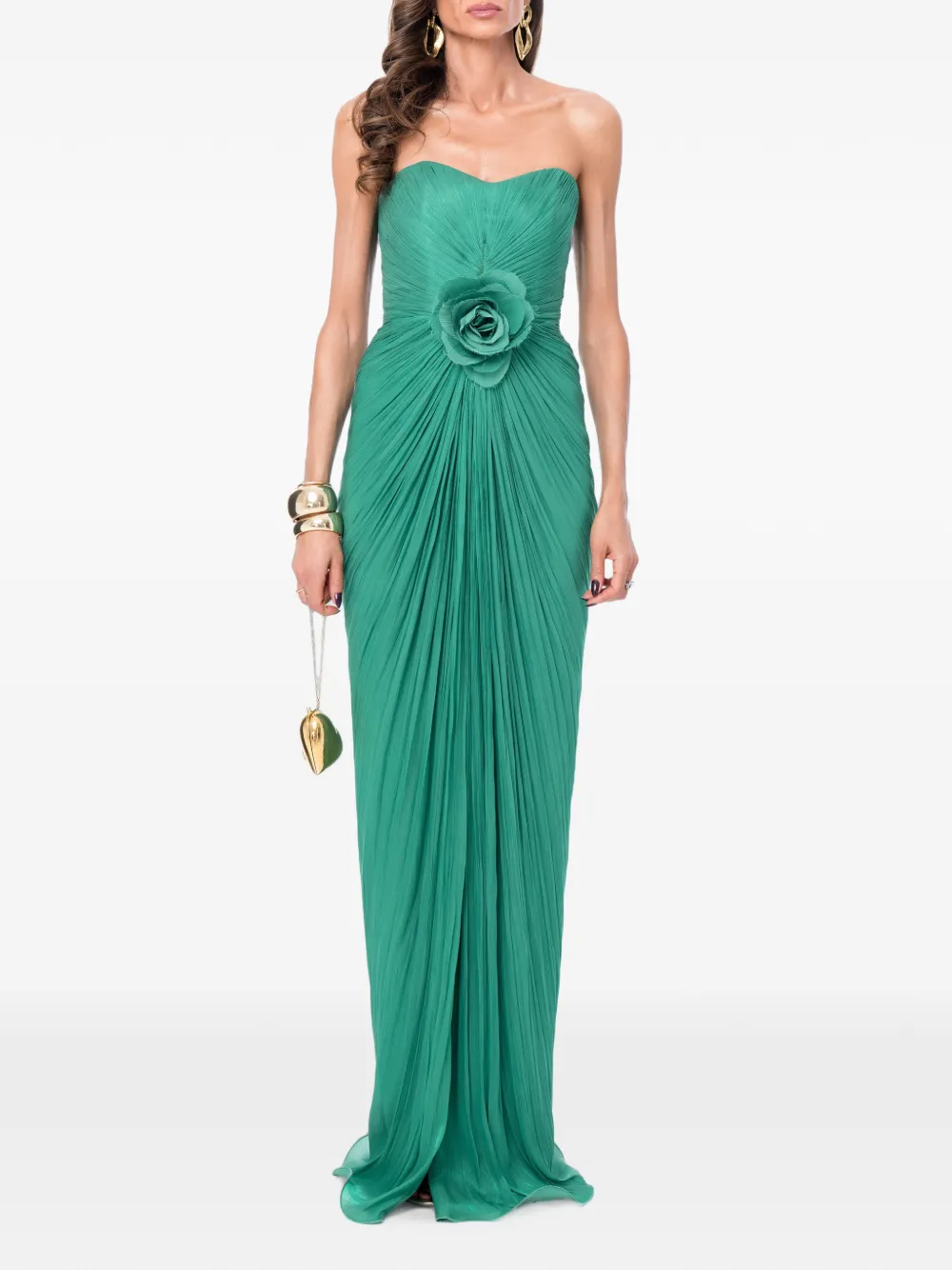 Ana Radu floral-detail pleated maxi dress - Verde