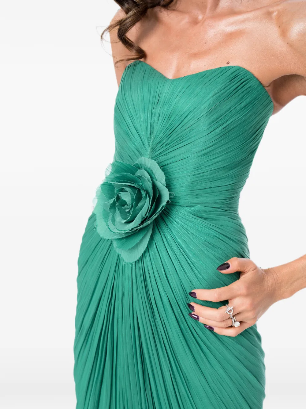 Ana Radu Midnight Bloom avondjurk met bloemapplicatie Groen