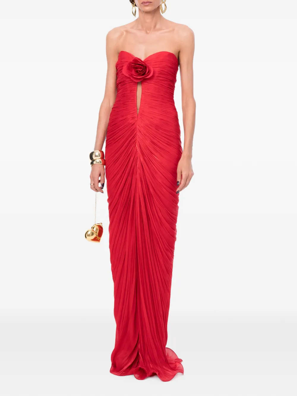 Ana Radu flower-detail ruched gown - Rosso