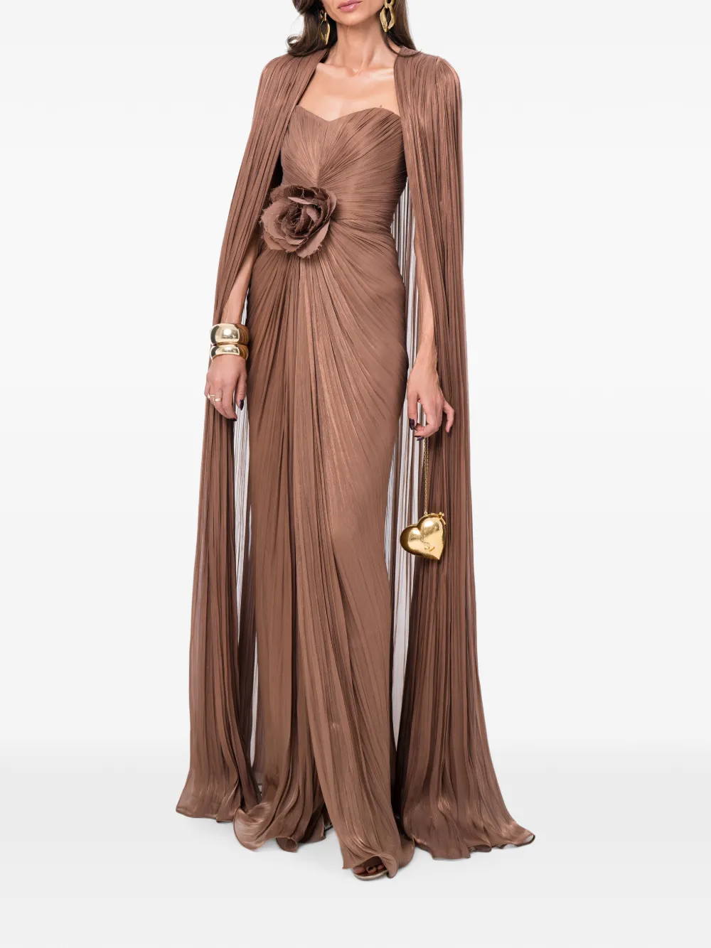 Ana Radu floral-detail pleated maxi dress - Marrone