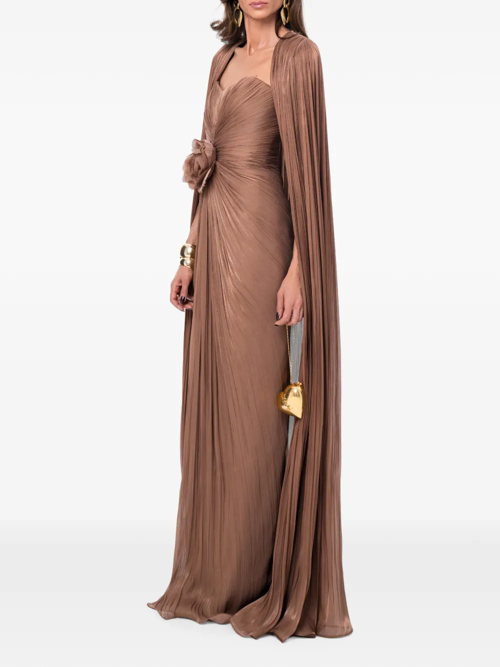 Ana Radu Geplooide maxi-jurk met bloemendetail Bruin