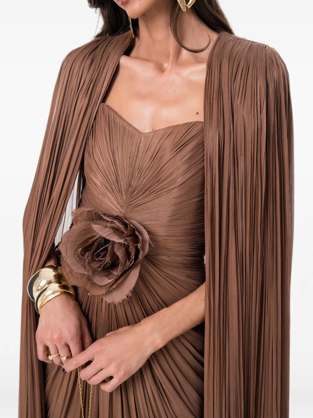 Ana Radu Geplooide maxi-jurk met bloemendetail Bruin