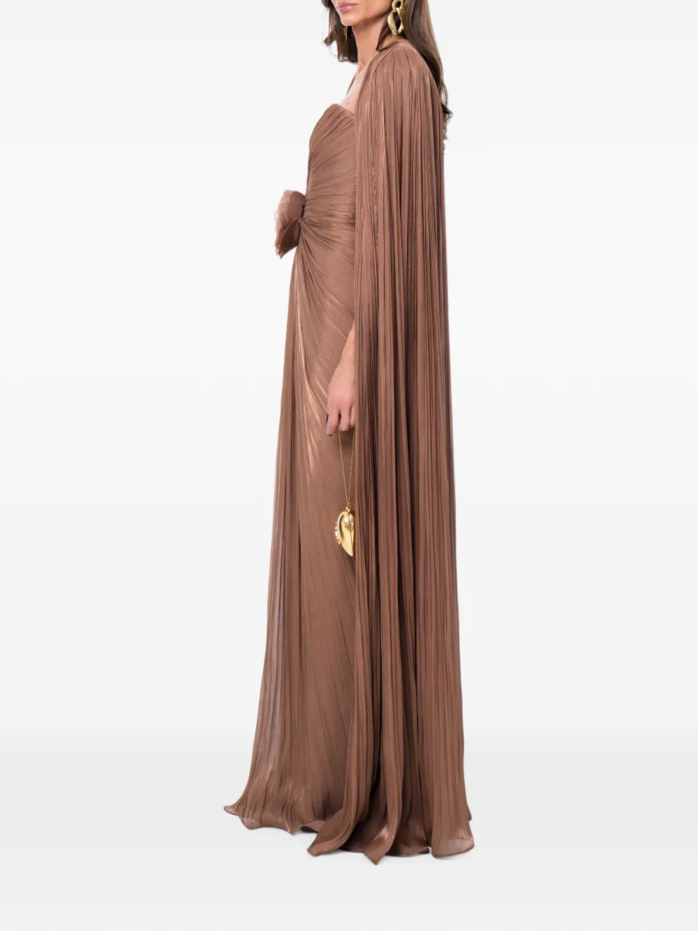 Ana Radu Geplooide maxi-jurk met bloemendetail Bruin