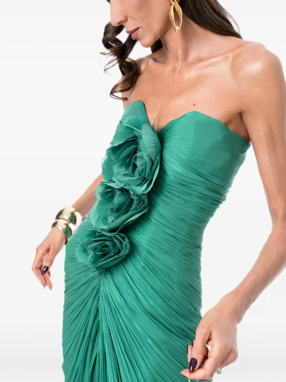 Ana Radu Geplooide maxi-jurk met bloemendetail Groen