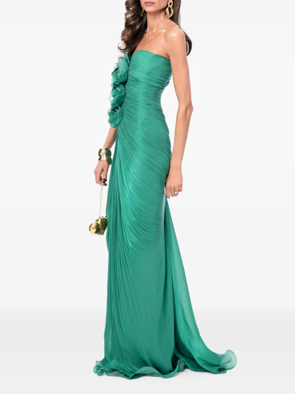 Ana Radu Geplooide maxi-jurk met bloemendetail Groen
