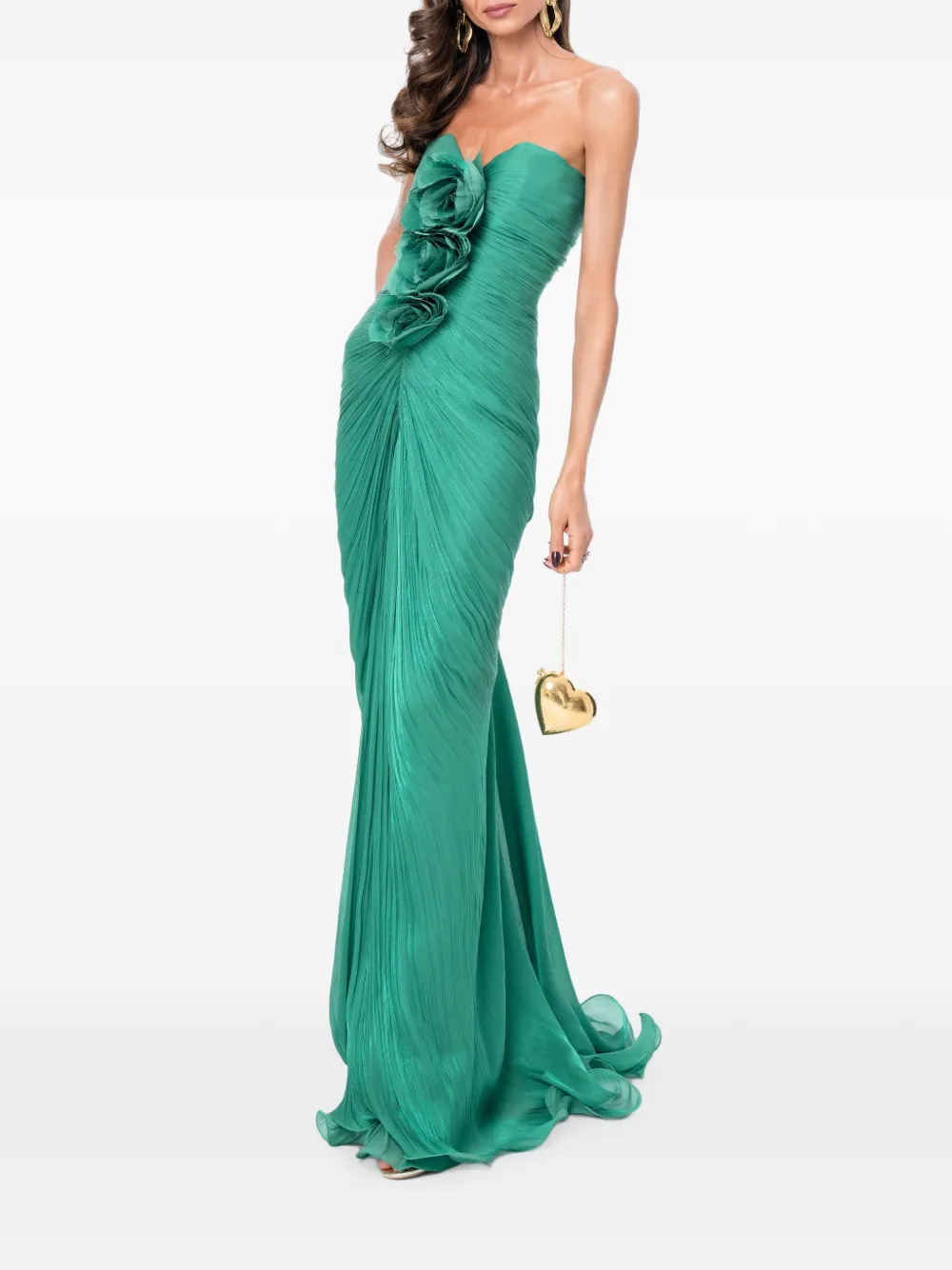 Ana Radu Geplooide maxi-jurk met bloemendetail Groen