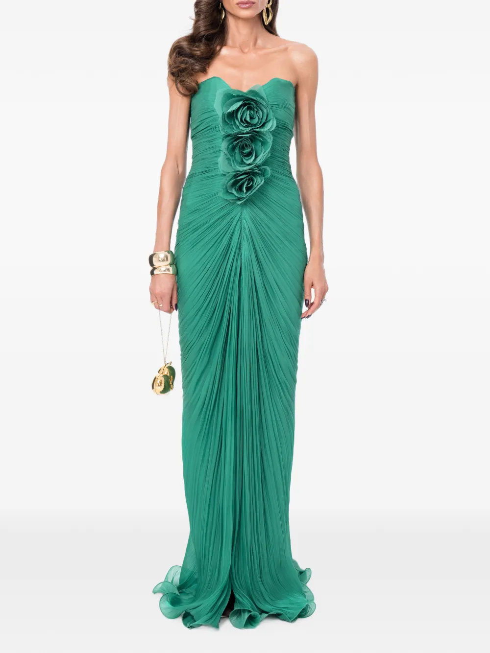 Ana Radu floral-detail pleated maxi dress - Verde
