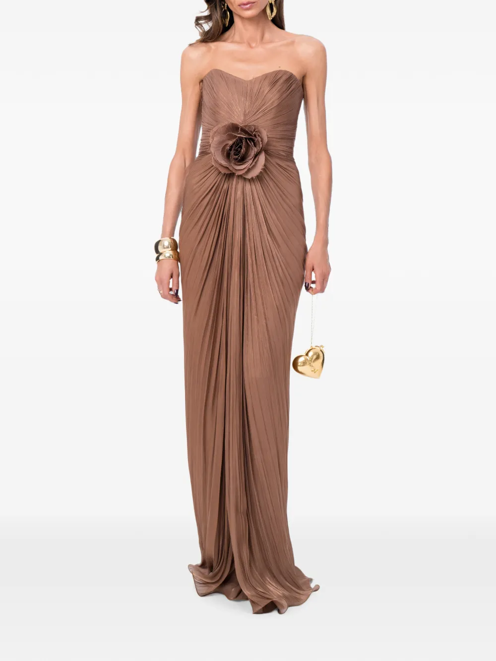 Ana Radu floral-detail strapless maxi dress - Marrone