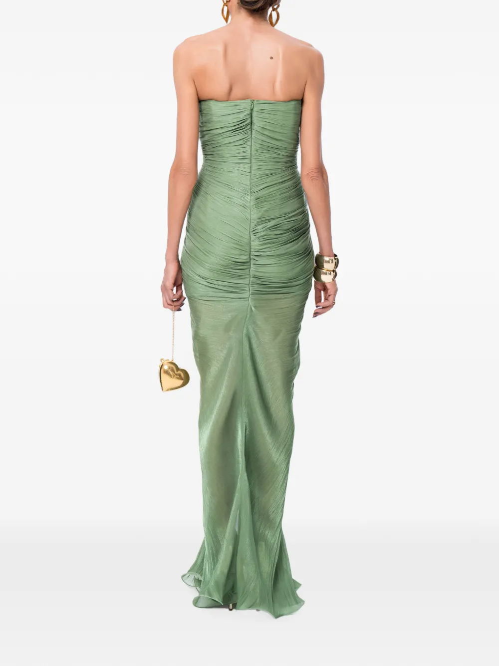 Ana Radu Maxi-jurk met ruches en bloemen-detail Groen