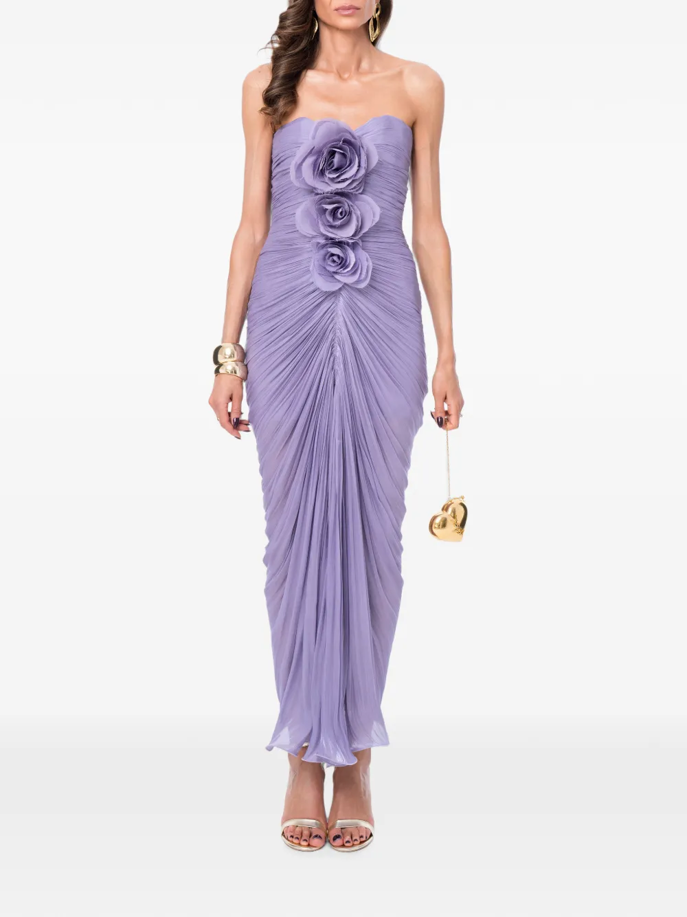 Ana Radu floral-appliqué ruched maxi dress - Viola
