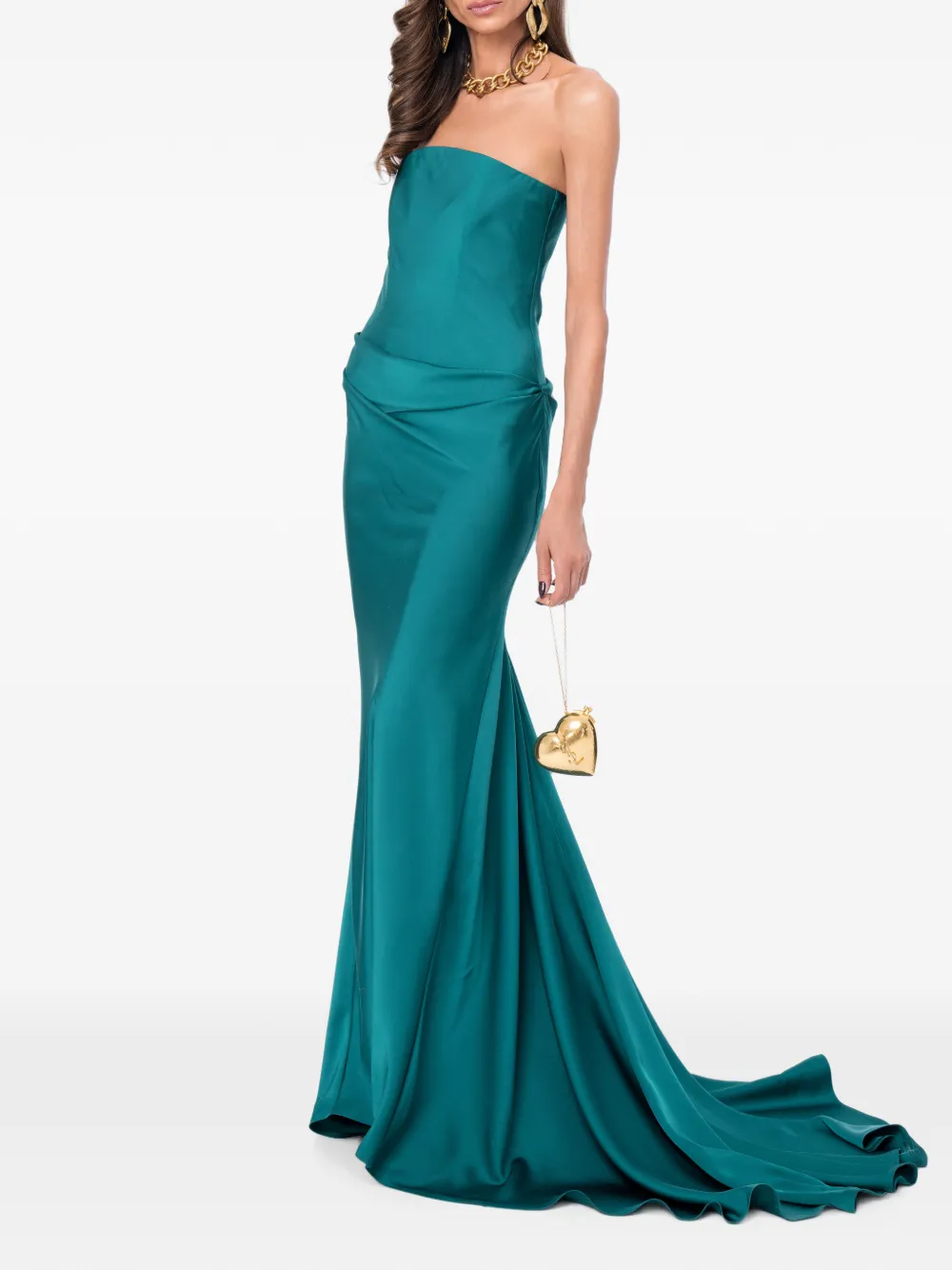 Ana Radu Strapless satijnen avondjurk Groen
