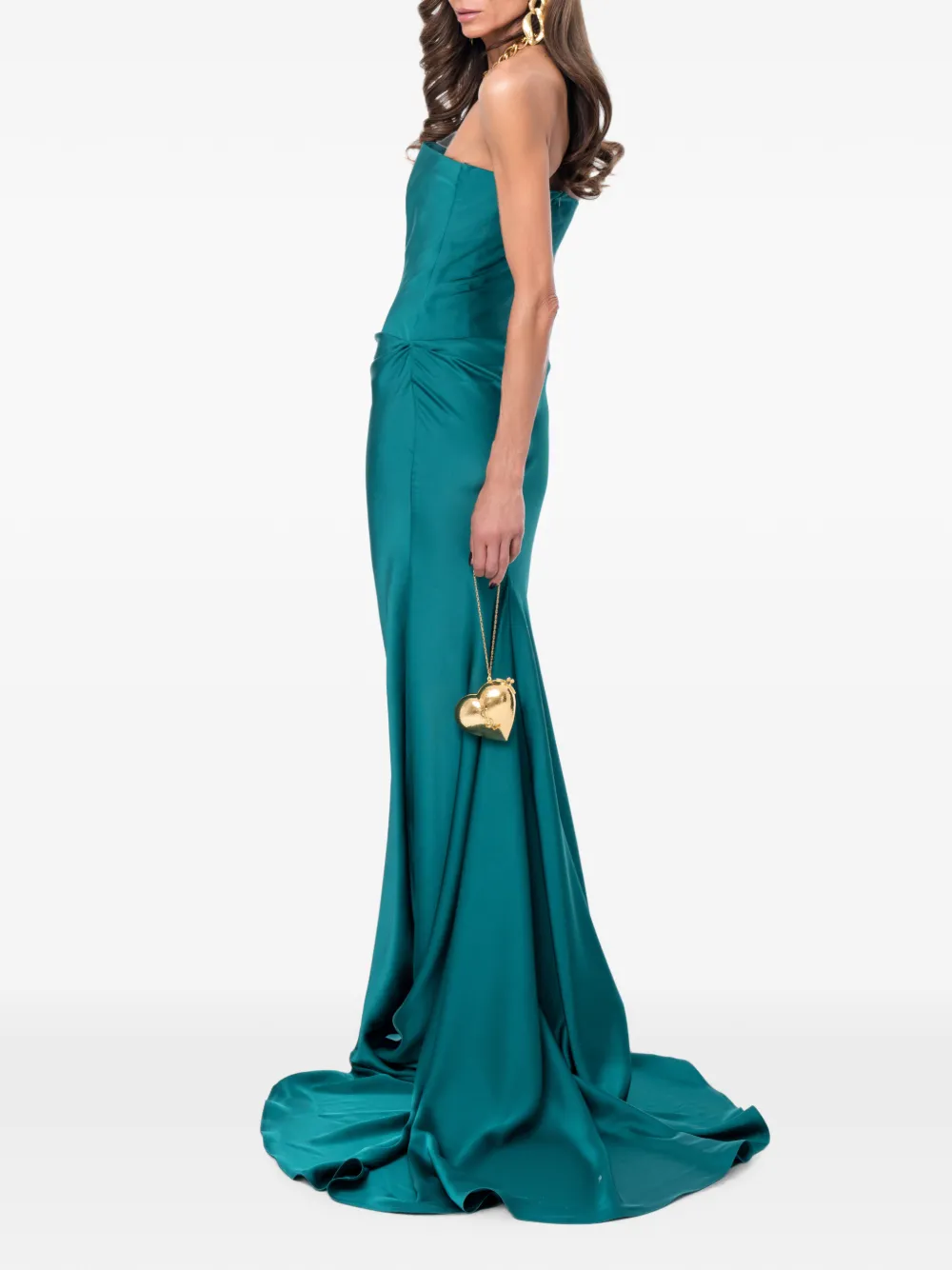 Ana Radu Strapless satijnen avondjurk Groen