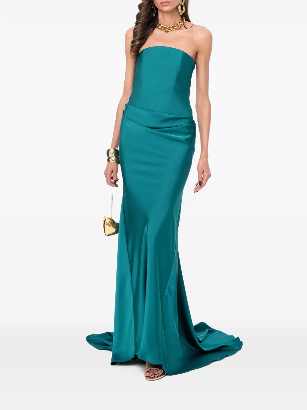 Ana Radu Strapless satijnen avondjurk Groen