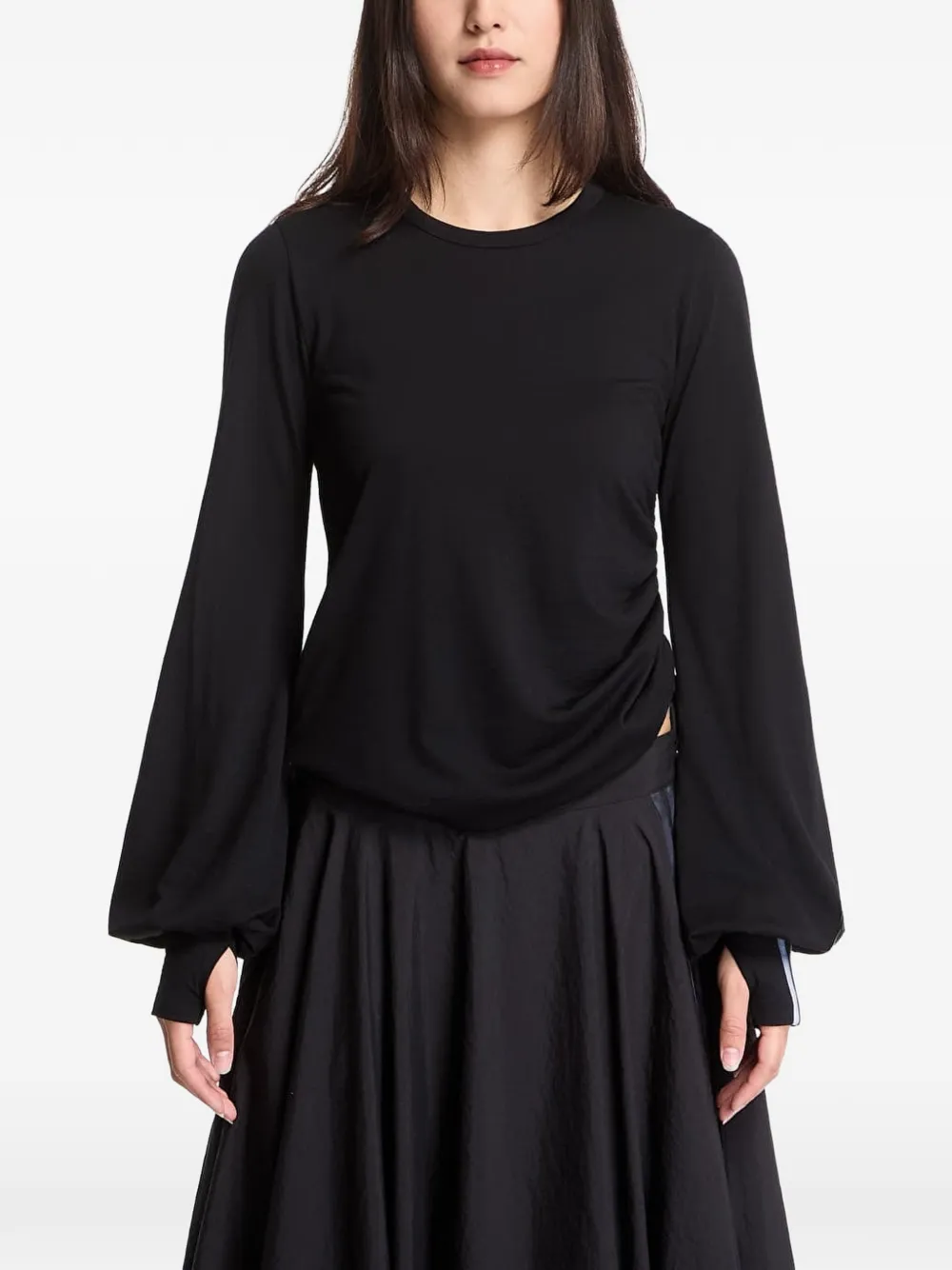Y-3 cinched drape long-sleeve top - Nero