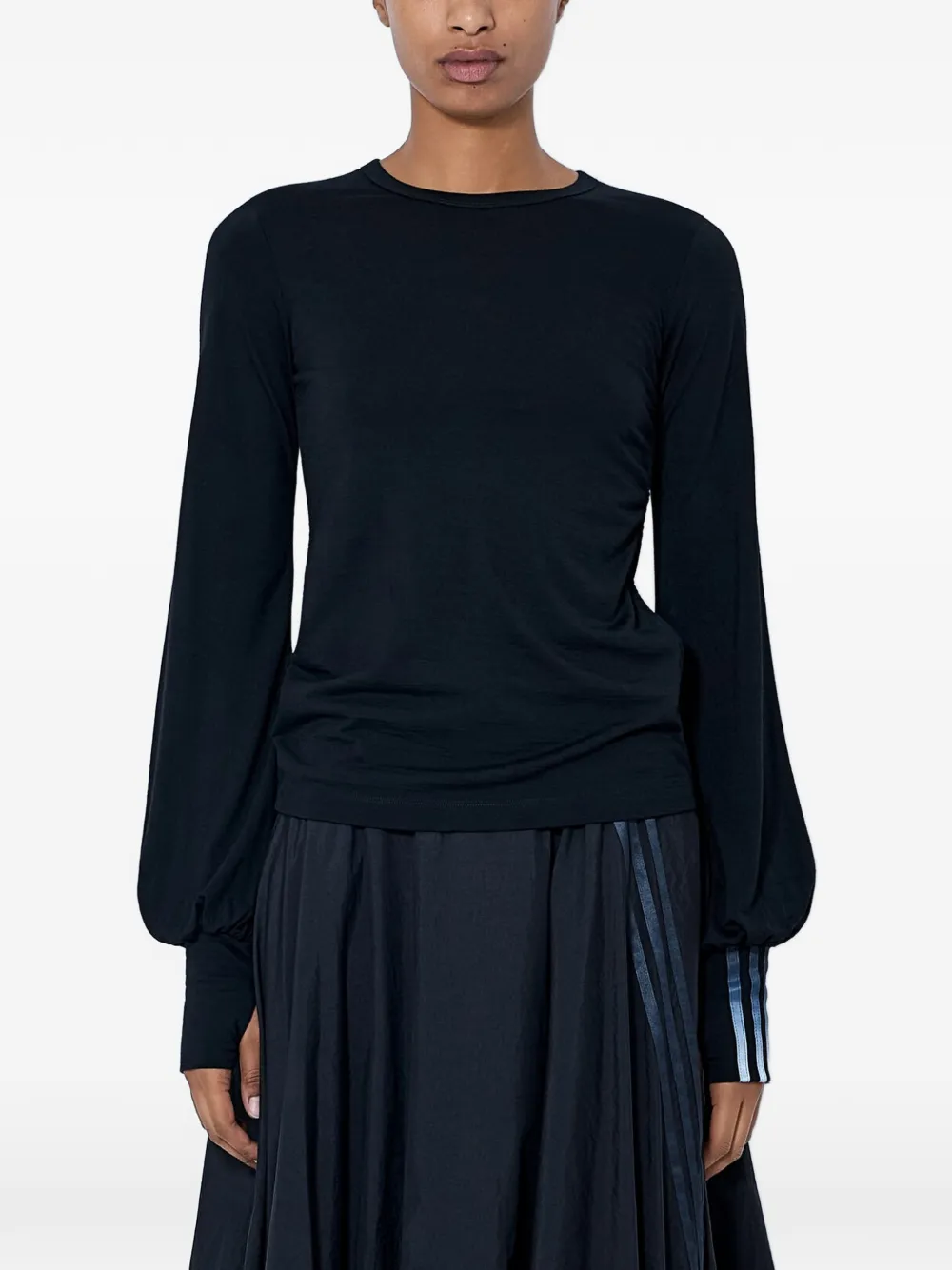 Y-3 cinched drape long-sleeve top - Nero
