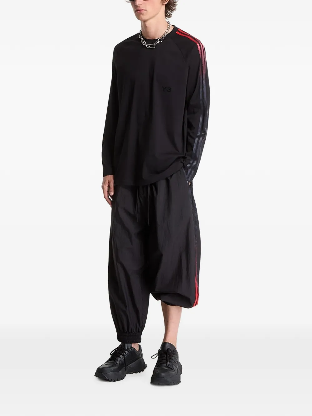Y-3 T-shirt met raglan mouwen en zijstreep Zwart