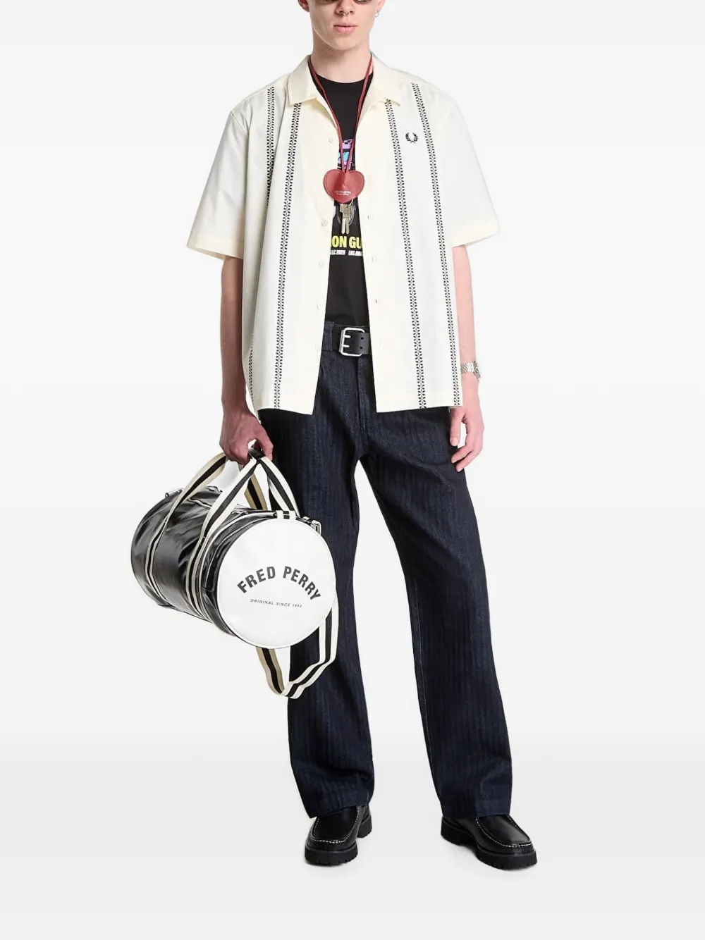 Fred Perry Overhemd met omgekeerde kraag en placement-print Beige