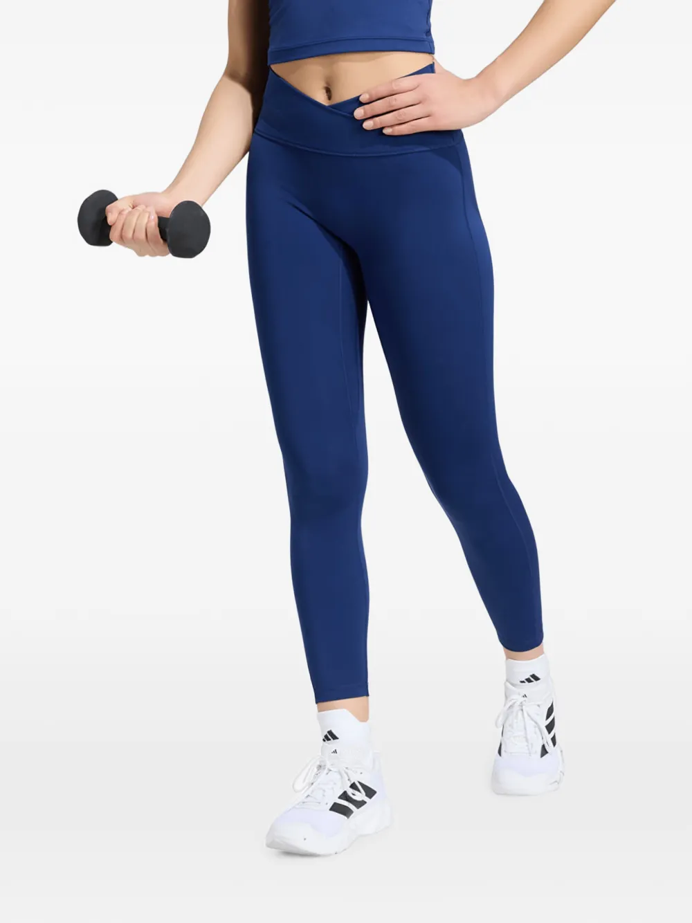 adidas cross-over waist logo-print leggings Blauw
