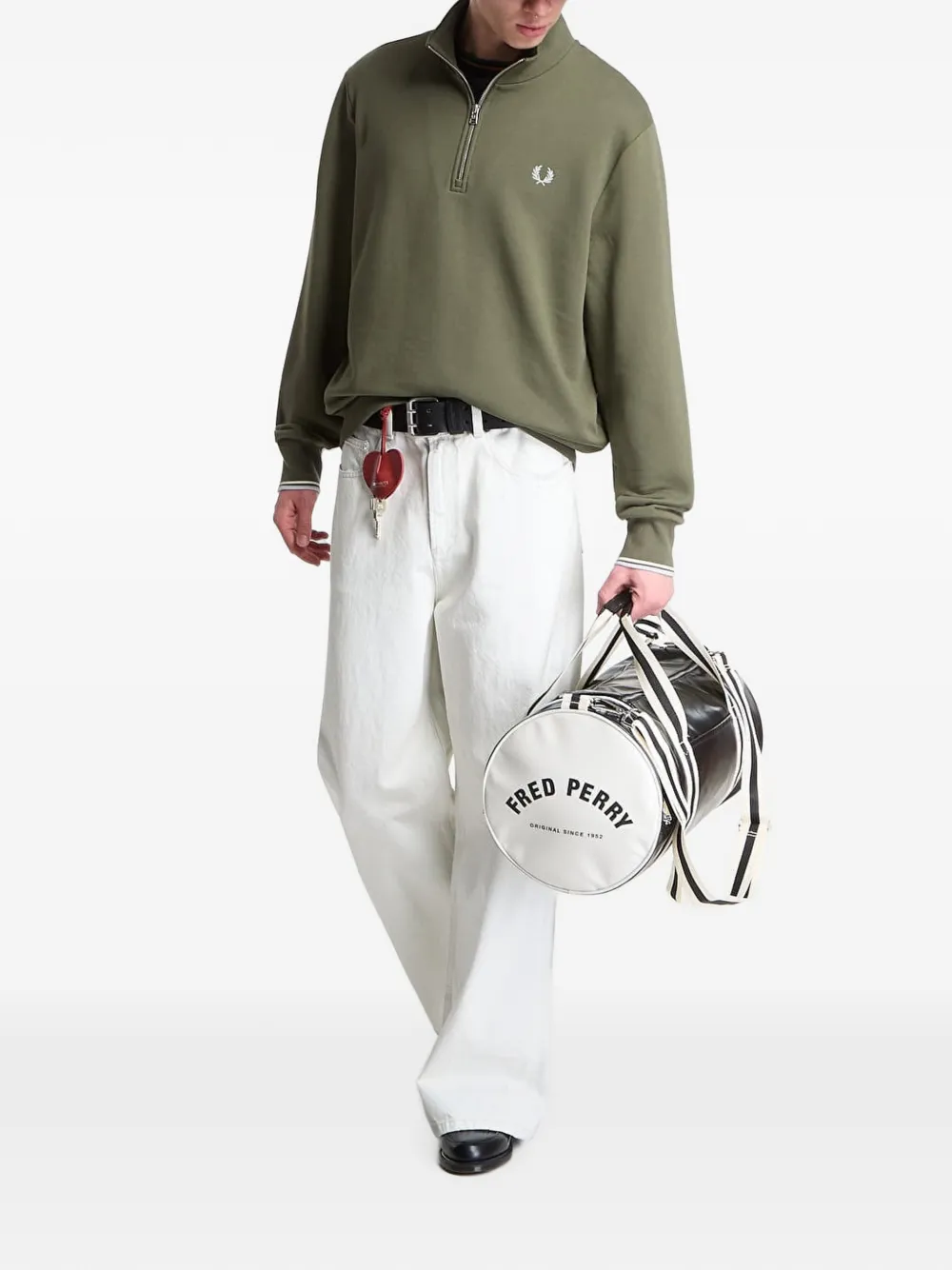 Fred Perry Sweater met geborduurd logo en halve rits Groen